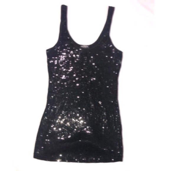 Express Sexy Basic Sequin Black Tank Top Medium - Picture 2 of 5